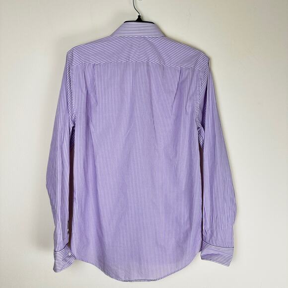 Alexandre of London Mens Size 15 Lilac Striped Long Sleeve Button Up Shirt - Picture 3 of 10